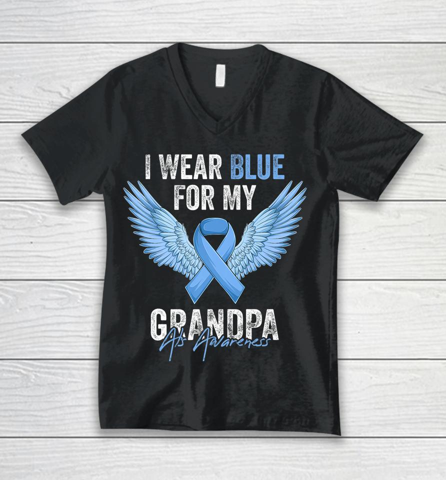 I Wear Blue For My Grandpa Als Awareness Angel Ribbon Unisex V-Neck T-Shirt