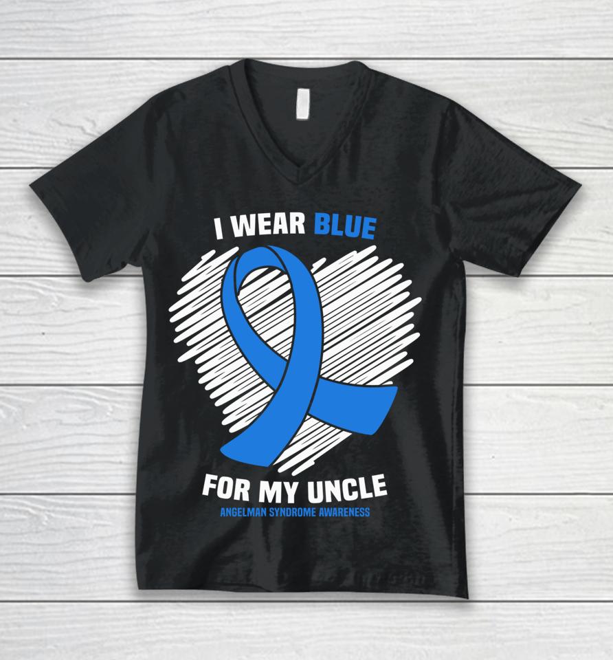 I Wear Blue For My Uncle Angelman Syndrome Awareness Unisex V-Neck T-Shirt