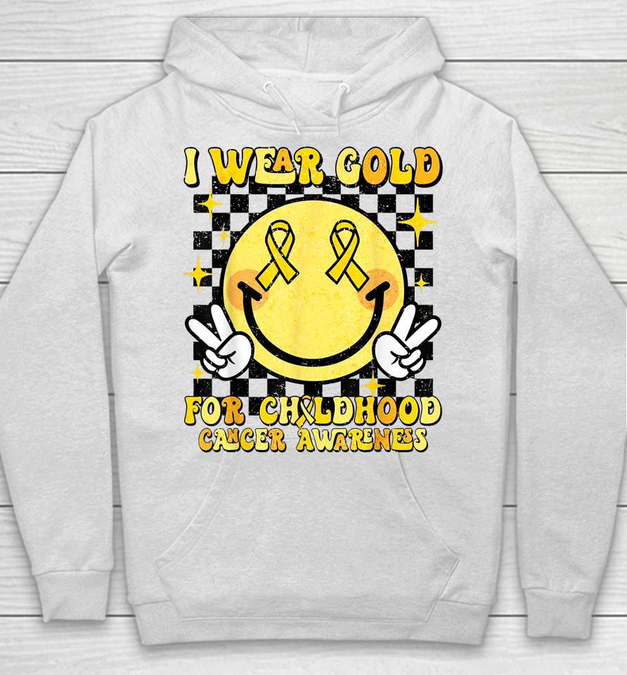 I Wear Gold For Childhood Cancer Awareness Smile Face Groovy Hoodie