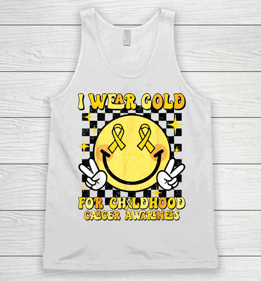 I Wear Gold For Childhood Cancer Awareness Smile Face Groovy Unisex Tank Top