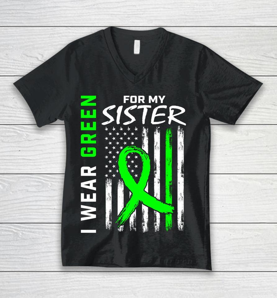 I Wear Green For My Sister Cerebral Palsy Awareness Usa Flag Unisex V-Neck T-Shirt