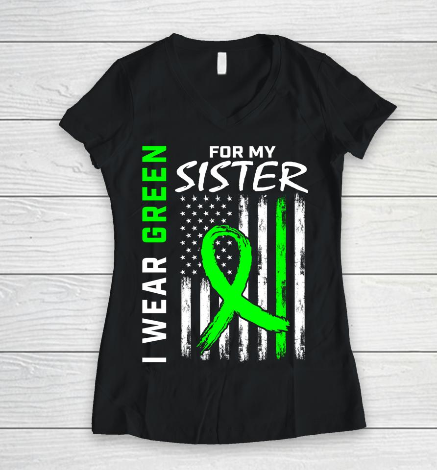 I Wear Green For My Sister Cerebral Palsy Awareness Usa Flag Women V-Neck T-Shirt