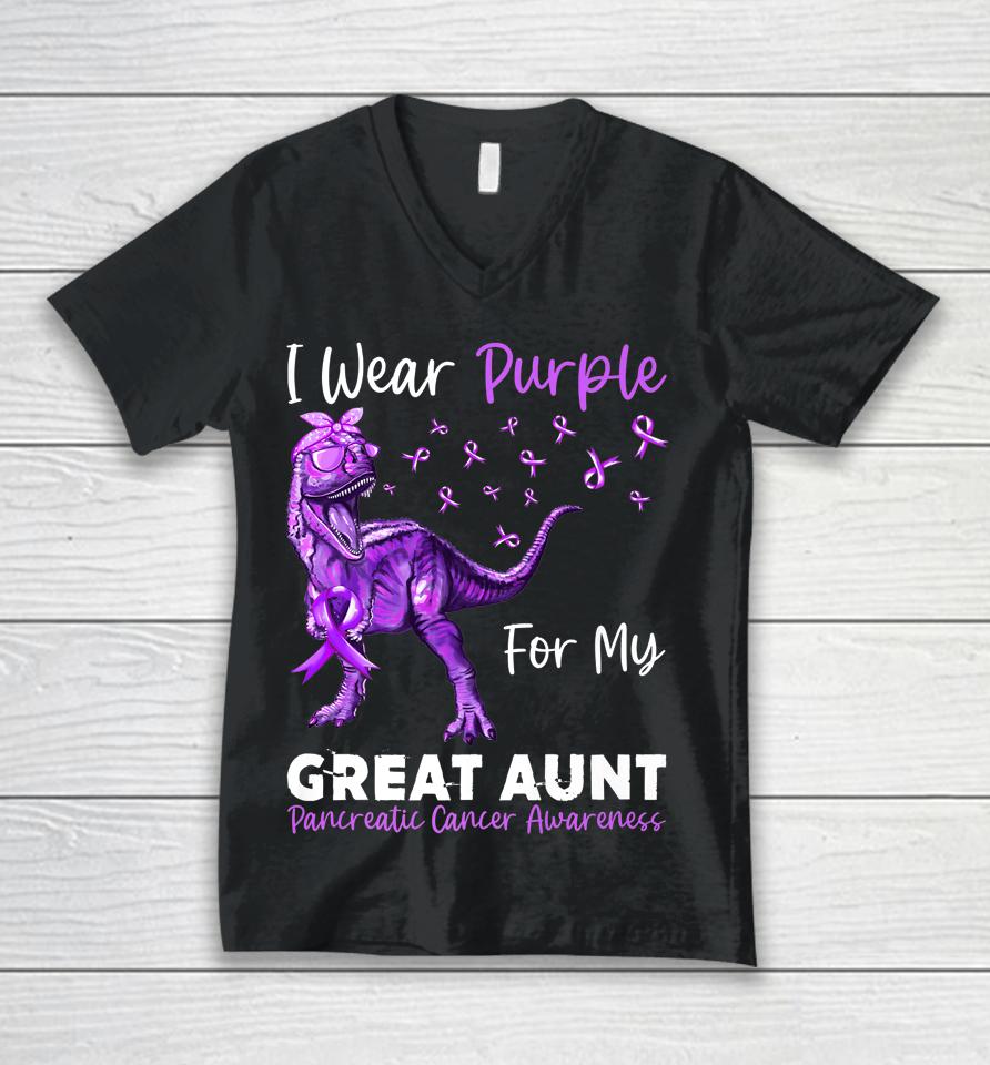 I Wear Purple For My Great Aunt Pancreatic Cancer Awareness Unisex V-Neck T-Shirt