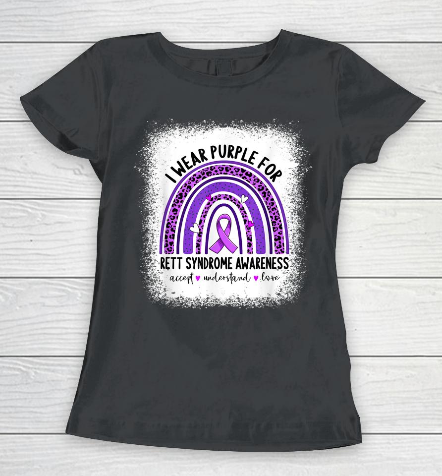 I Wear Purple For Rett Syndrome Awareness Purple Ribbon Women T-Shirt