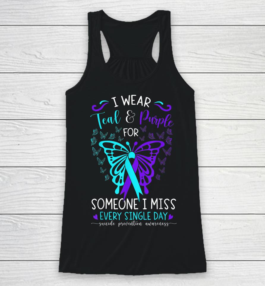 I Wear Teal And Purple Suicide Awareness Butterfly Support Racerback Tank