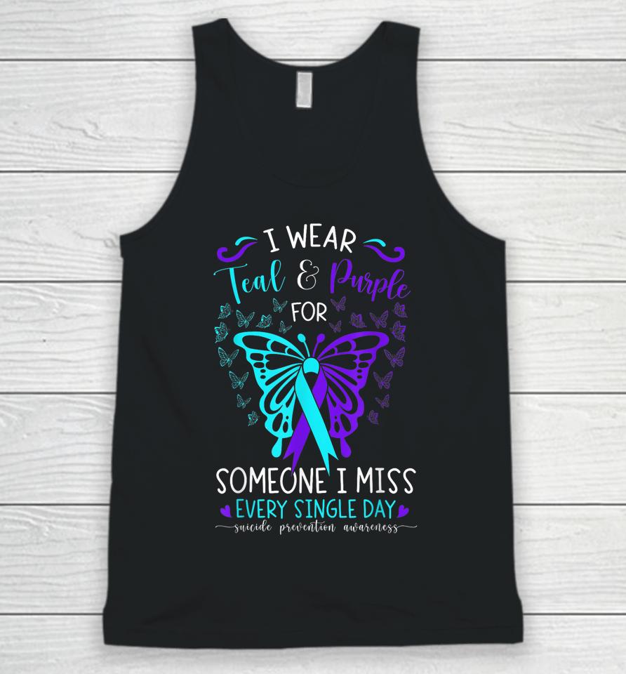 I Wear Teal And Purple Suicide Awareness Butterfly Support Unisex Tank Top
