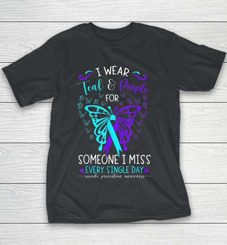 I Wear Teal And Purple Suicide Awareness Butterfly Support Youth T-Shirt