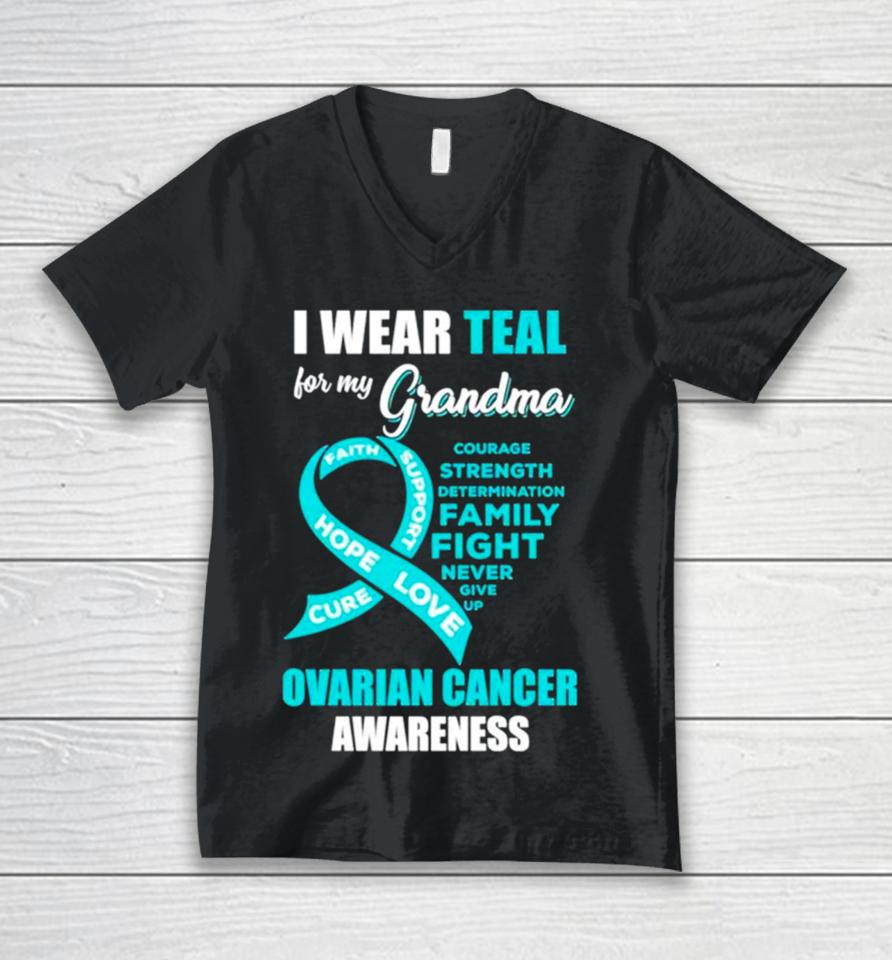 I Wear Teal For My Grandma Ovarian Cancer Awareness Unisex V-Neck T-Shirt