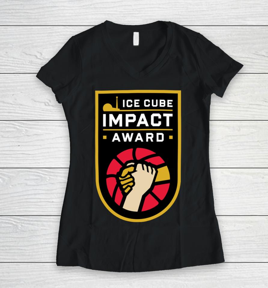 Ice Cube Wearing Ice Cube Impact Award Women V-Neck T-Shirt