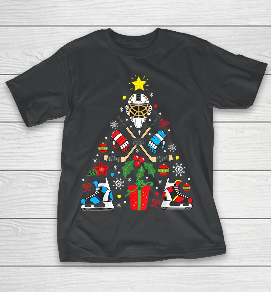 Ice Hockey Christmas Ornament Tree T-Shirt