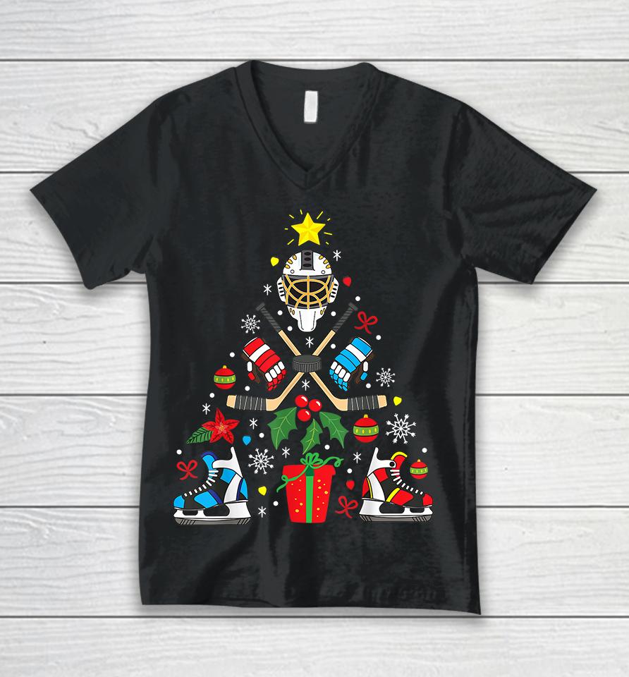 Ice Hockey Christmas Ornament Tree Unisex V-Neck T-Shirt