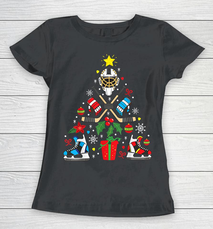 Ice Hockey Christmas Ornament Tree Women T-Shirt