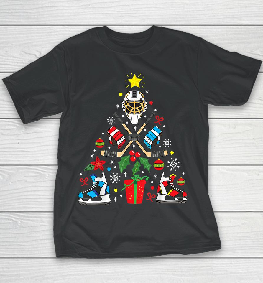 Ice Hockey Christmas Ornament Tree Youth T-Shirt