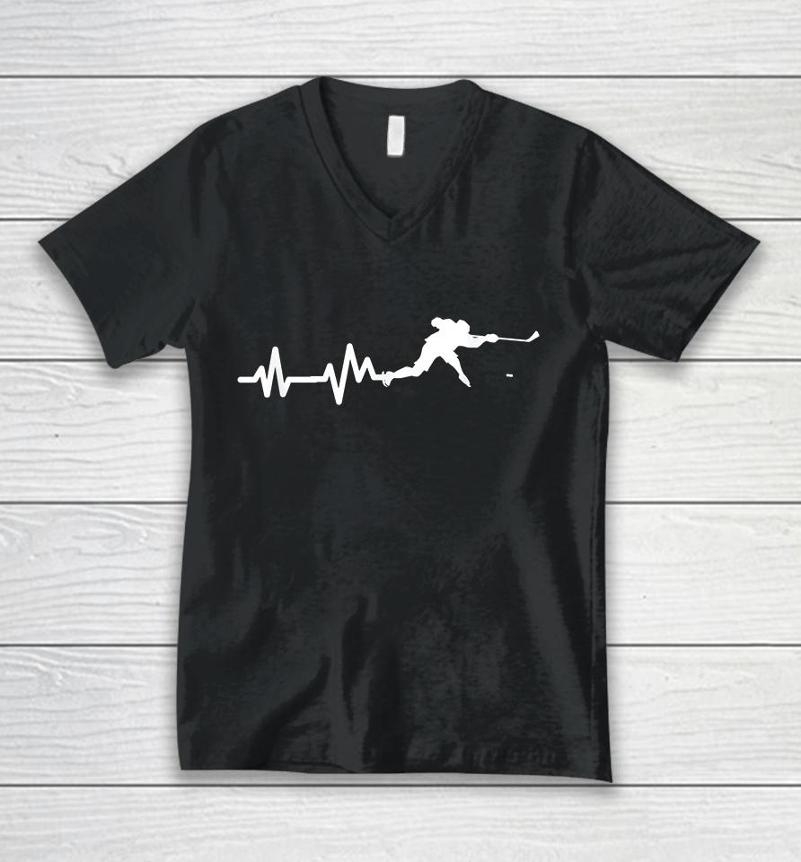 Ice Hockey Heartbeat Unisex V-Neck T-Shirt