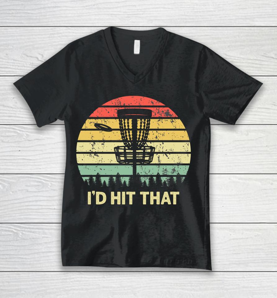 I'd Hit That Disc Golf Vintage Sunset Funny Father's Day Unisex V-Neck T-Shirt