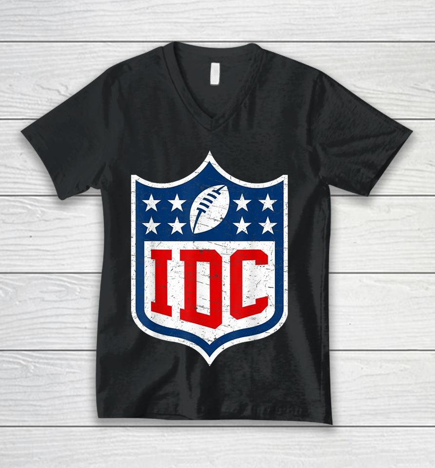 Idc American Football Funny I Don't Care Football Fan Lover Unisex V-Neck T-Shirt