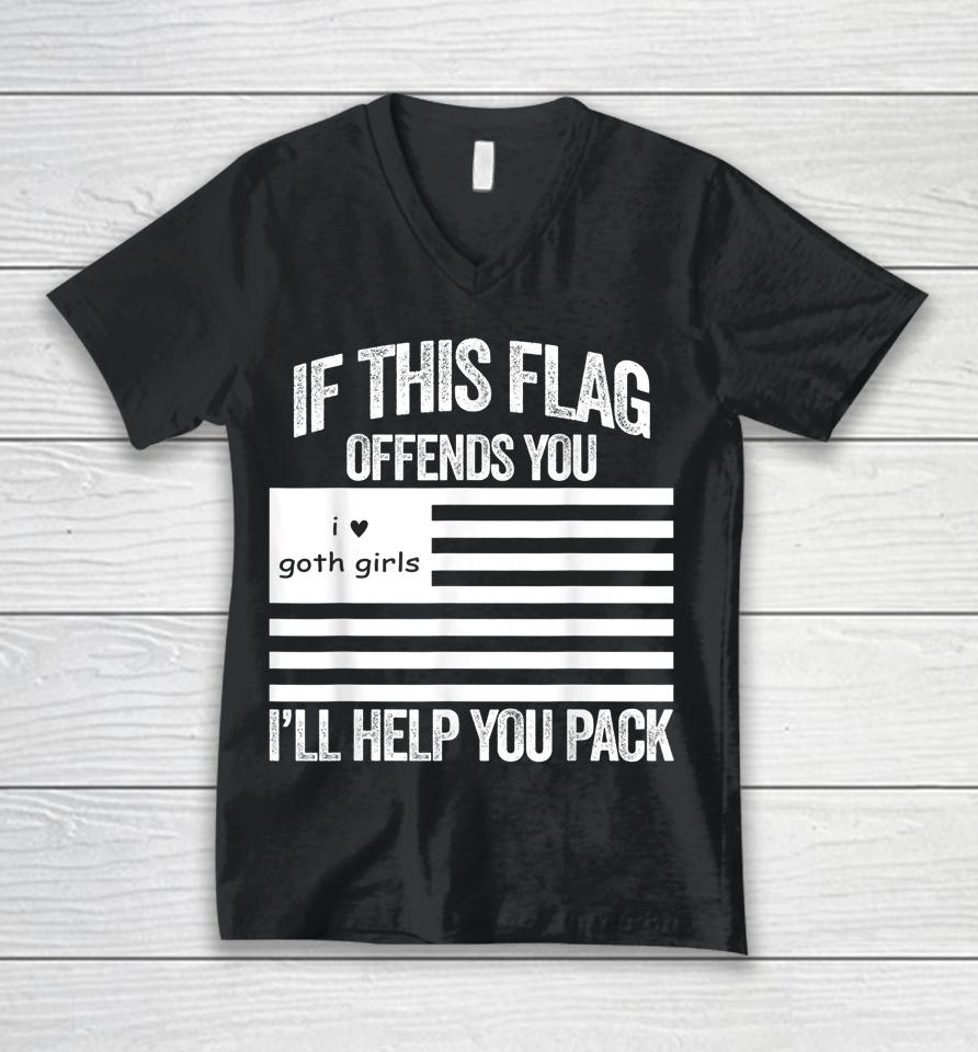 If This Usa Goth Girls Flag Offends You I'll Help You Pack Unisex V-Neck T-Shirt