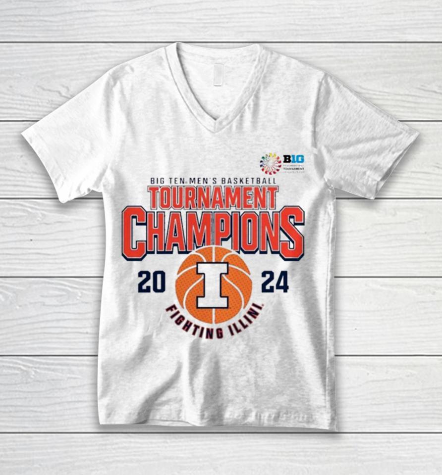 Illinois Fighting Illini 2024 Big Ten Men’s Basketball Conference Tournament Champions Unisex V-Neck T-Shirt