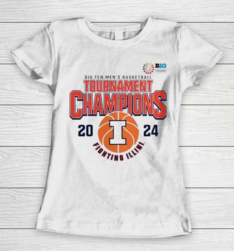 Illinois Fighting Illini 2024 Big Ten Men’s Basketball Conference Tournament Champions Women T-Shirt