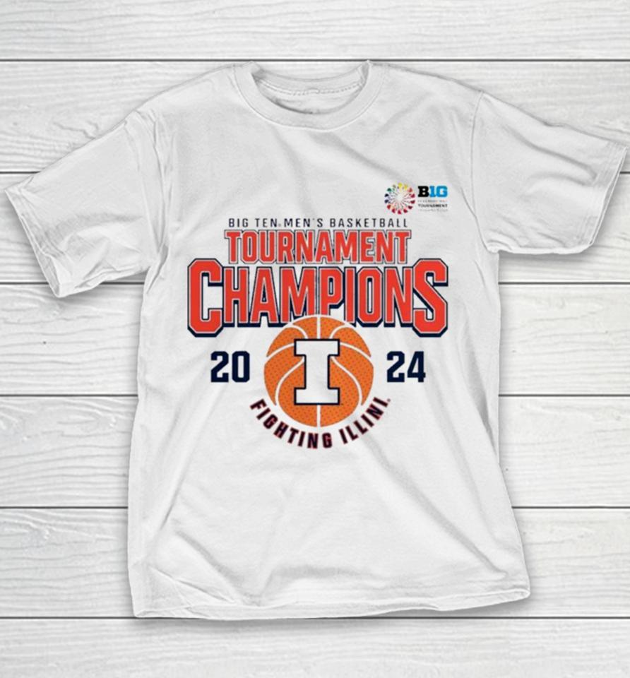 Illinois Fighting Illini 2024 Big Ten Men’s Basketball Conference Tournament Champions Youth T-Shirt