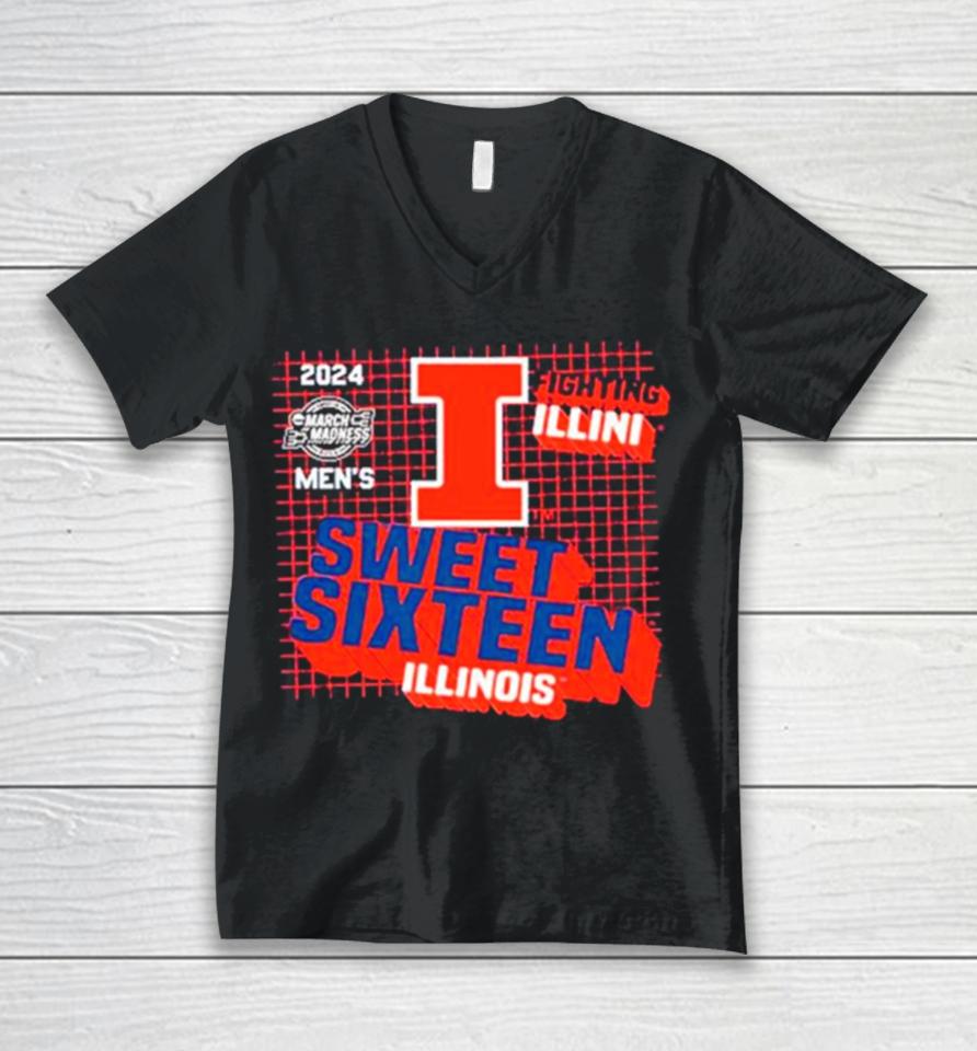 Illinois Fighting Illini 2024 Men’s Basketball Sweet Sixteen Unisex V-Neck T-Shirt