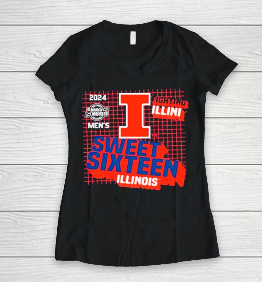 Illinois Fighting Illini 2024 Men’s Basketball Sweet Sixteen Women V-Neck T-Shirt