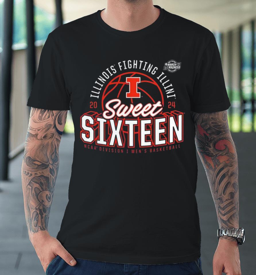 Illinois Fighting Illini 2024 Ncaa Men’s Basketball Tournament March Madness Sweet Sixteen Defensive Stance Premium T-Shirt