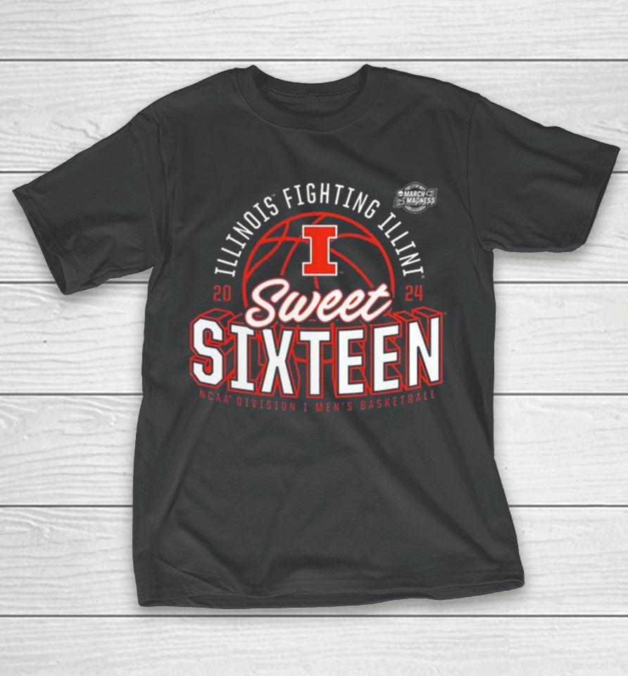 Illinois Fighting Illini 2024 Ncaa Men’s Basketball Tournament March Madness Sweet Sixteen Defensive Stance T-Shirt