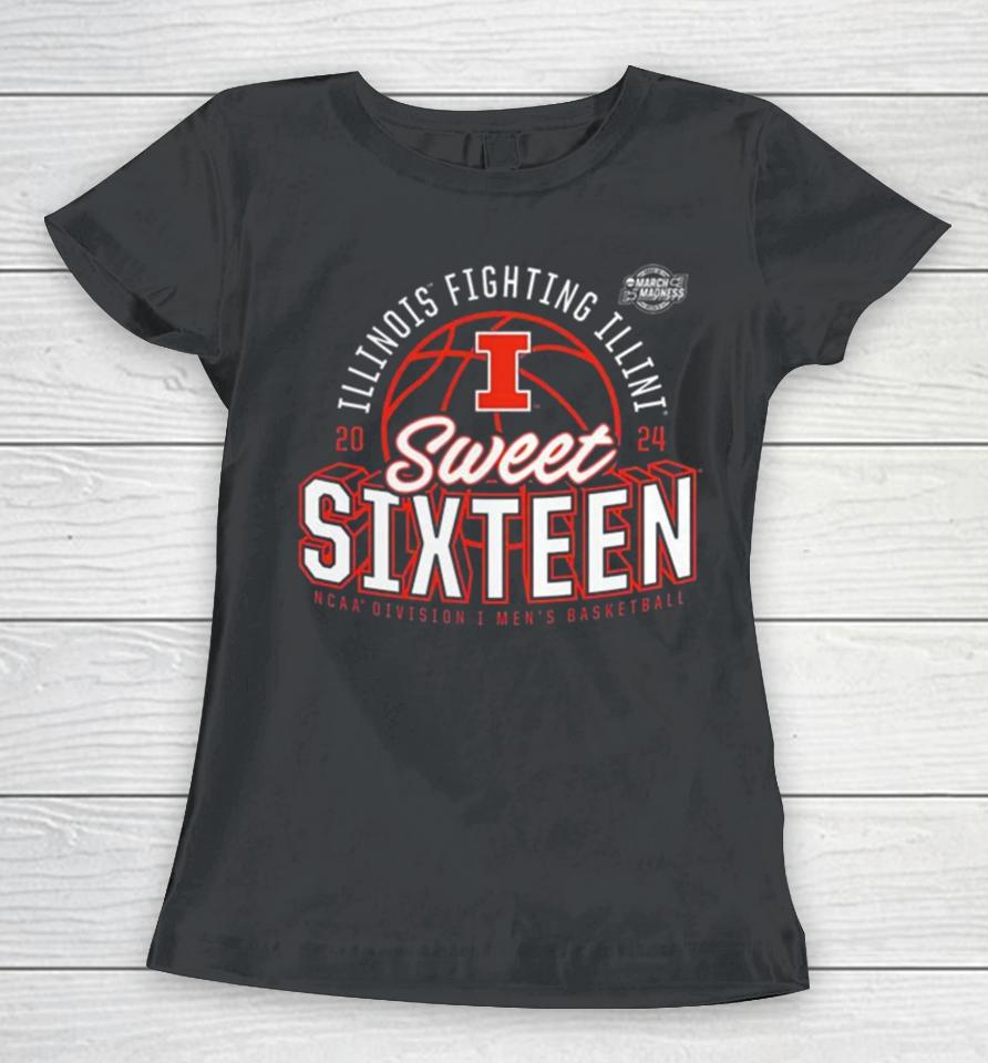 Illinois Fighting Illini 2024 Ncaa Men’s Basketball Tournament March Madness Sweet Sixteen Defensive Stance Women T-Shirt