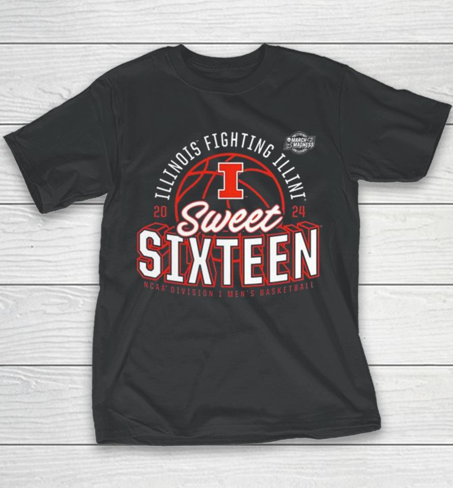 Illinois Fighting Illini 2024 Ncaa Men’s Basketball Tournament March Madness Sweet Sixteen Defensive Stance Youth T-Shirt