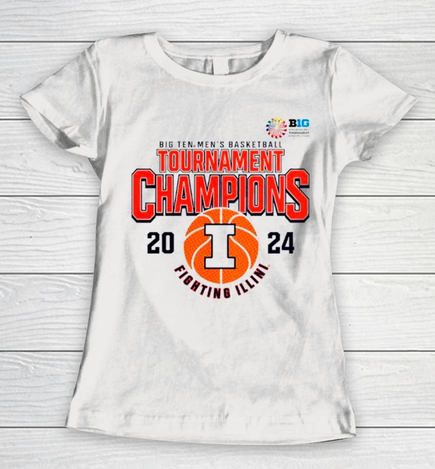 Illinois Fighting Illini Big Ten Men’s Basketball Conference Tournament Champions 2024 Women T-Shirt