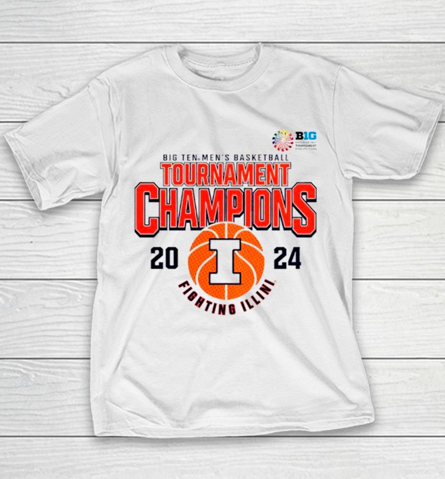 Illinois Fighting Illini Big Ten Men’s Basketball Conference Tournament Champions 2024 Youth T-Shirt