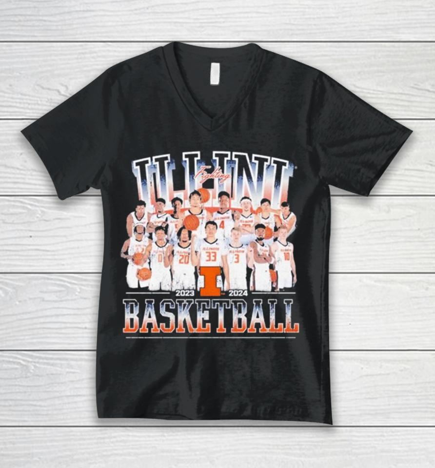 Illinois Fighting Illini Men’s Basketball 2023 2024 Team Unisex V-Neck T-Shirt