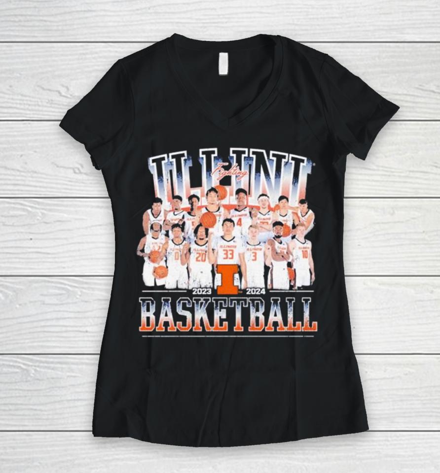 Illinois Fighting Illini Men’s Basketball 2023 2024 Team Women V-Neck T-Shirt