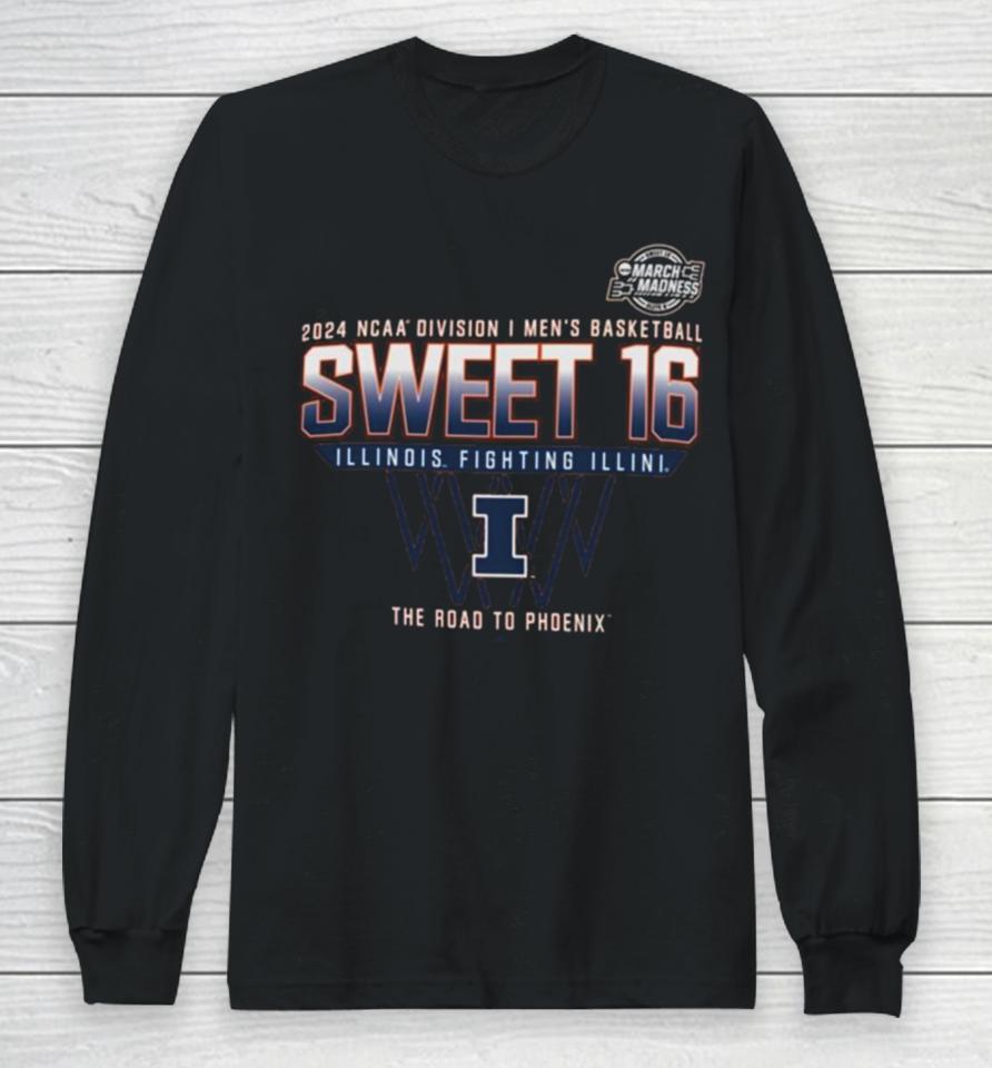 Illinois Fighting Illini Sweet 16 Di Men’s Basketball 2024 The Road To Phoenix Long Sleeve T-Shirt