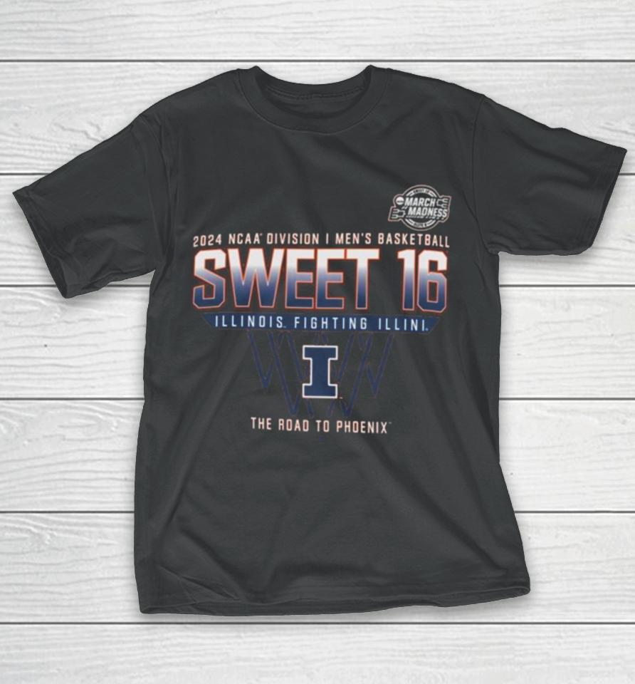 Illinois Fighting Illini Sweet 16 Di Men’s Basketball 2024 The Road To Phoenix T-Shirt