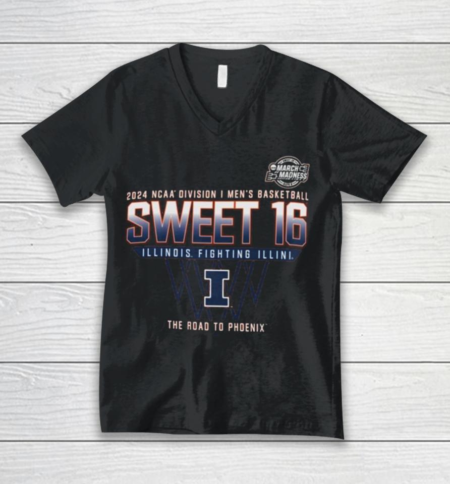 Illinois Fighting Illini Sweet 16 Di Men’s Basketball 2024 The Road To Phoenix Unisex V-Neck T-Shirt