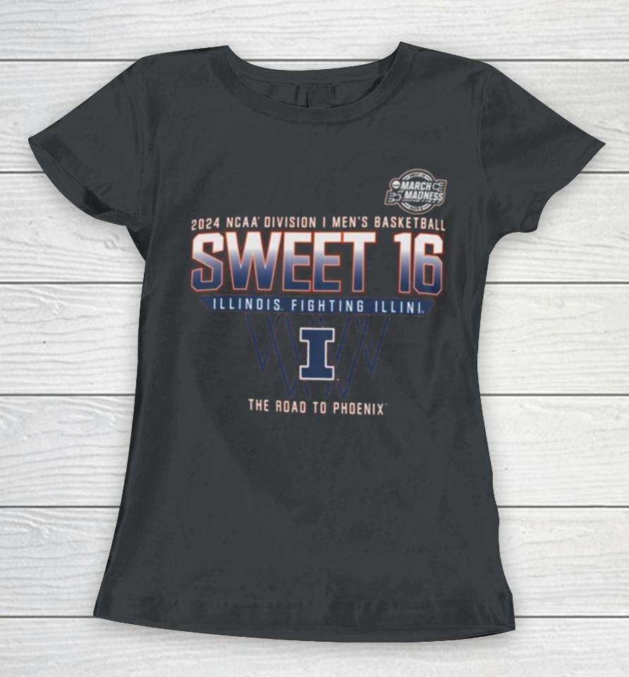 Illinois Fighting Illini Sweet 16 Di Men’s Basketball 2024 The Road To Phoenix Women T-Shirt