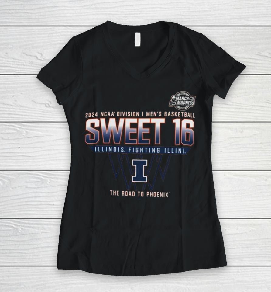 Illinois Fighting Illini Sweet 16 Di Men’s Basketball 2024 The Road To Phoenix Women V-Neck T-Shirt