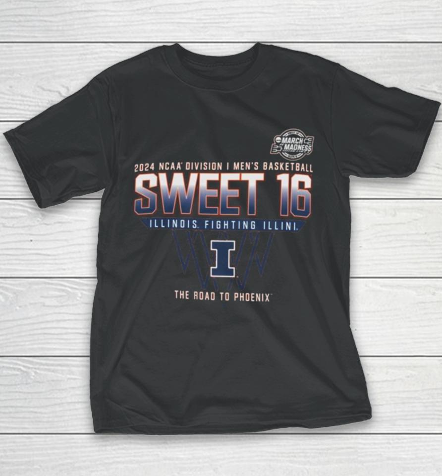 Illinois Fighting Illini Sweet 16 Di Men’s Basketball 2024 The Road To Phoenix Youth T-Shirt