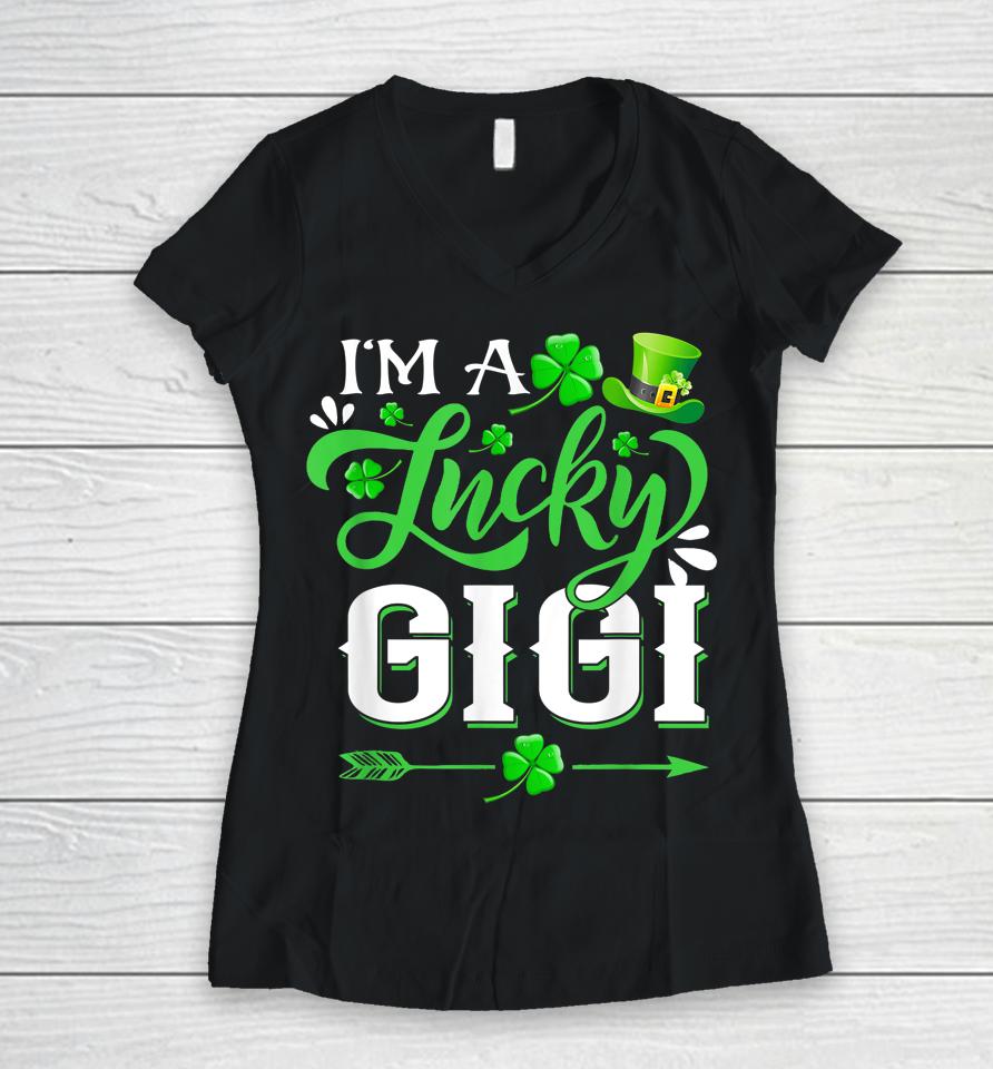 I'm A Lucky Gigi Shamrock St Patrick's Day Women V-Neck T-Shirt