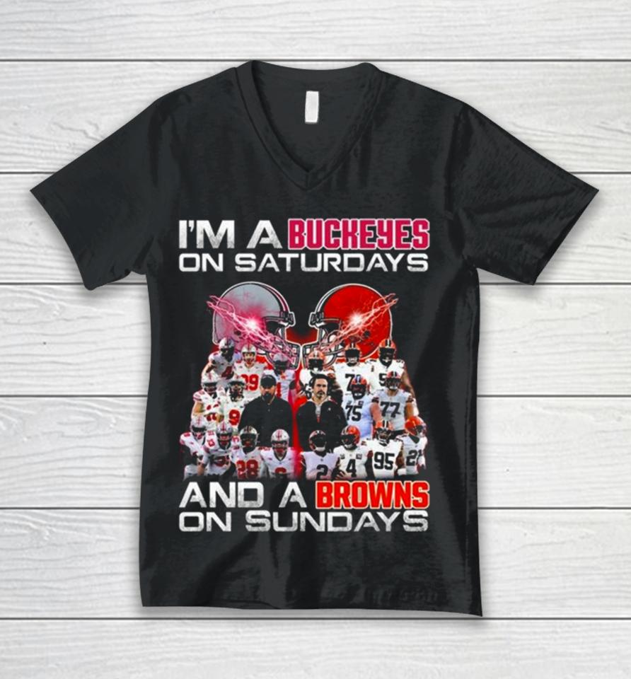 I’m A Ohio State Buckeyes On Saturdays And A Cleveland Browns On Sundays Players 2023 Unisex V-Neck T-Shirt