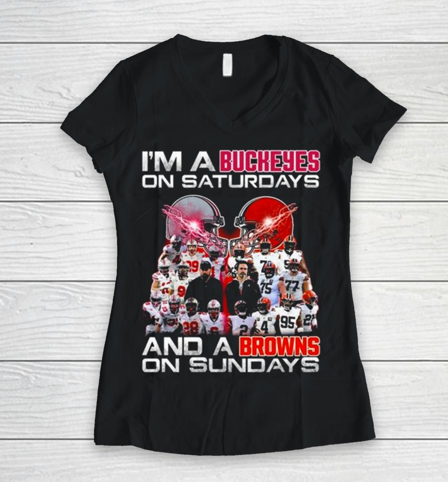 I’m A Ohio State Buckeyes On Saturdays And A Cleveland Browns On Sundays Players 2023 Women V-Neck T-Shirt