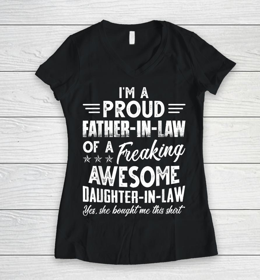I'm A Proud Father In Law Of A Freaking Awesome Daughter Women V-Neck T-Shirt