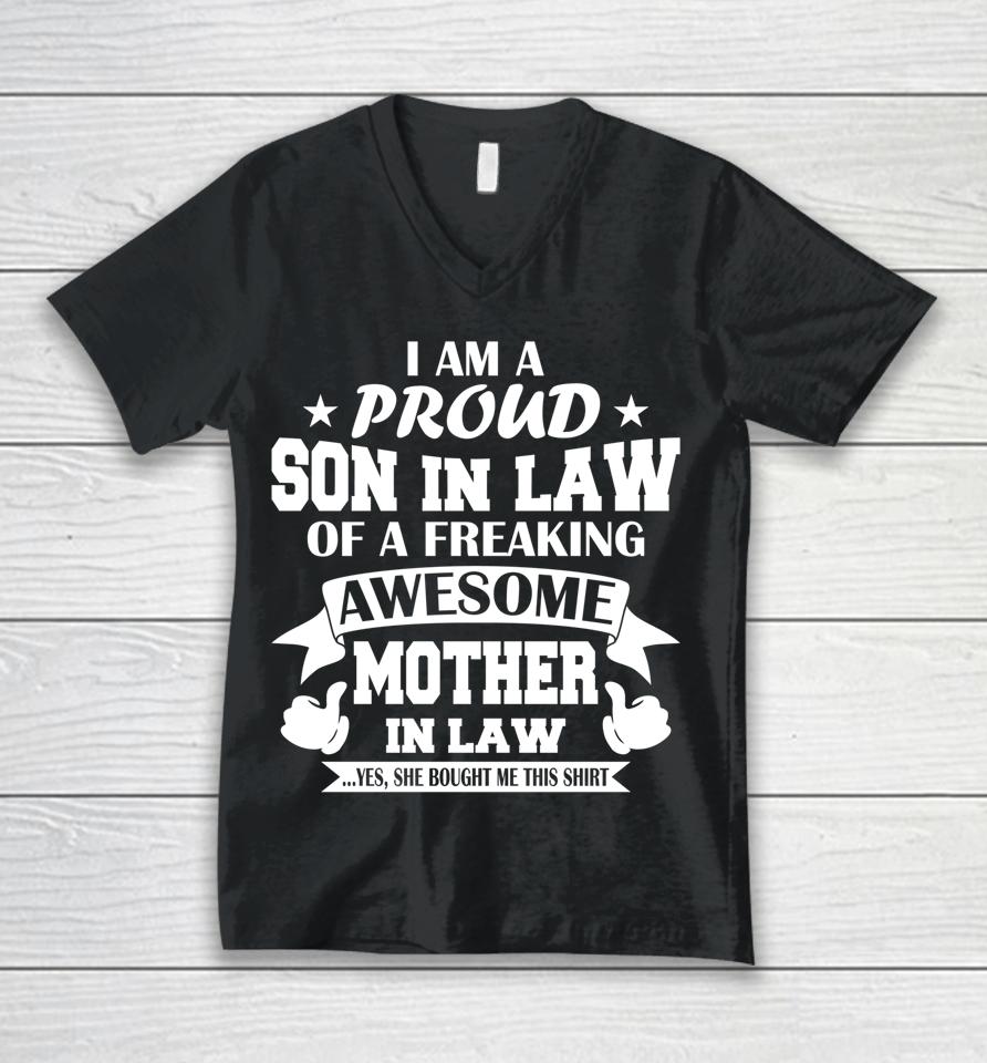 I'm A Proud Son In Law Of A Freaking Awesome Mother In Law Unisex V-Neck T-Shirt