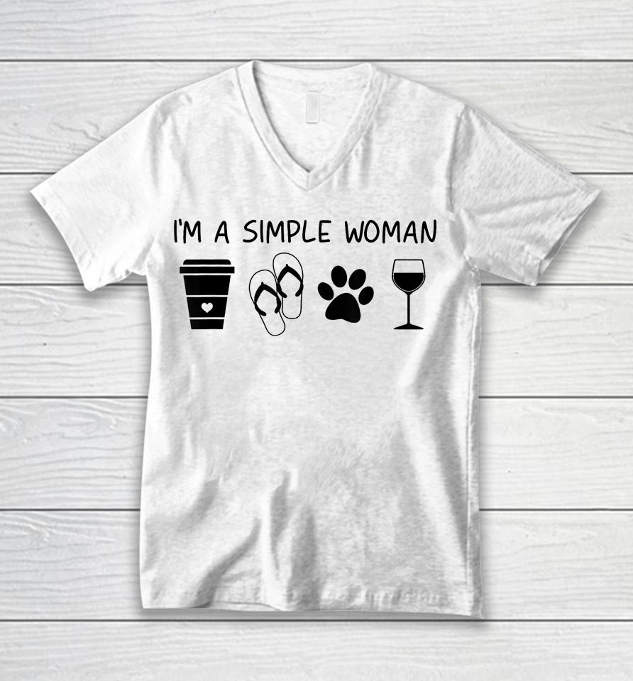 I'm A Simple Woman Coffee Slippers Animals Wine Unisex V-Neck T-Shirt