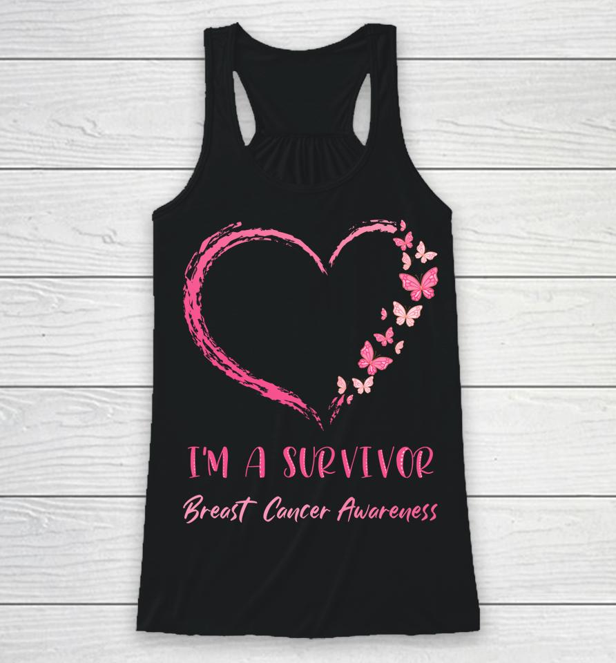 I'm A Survivor Breast Cancer Awareness Heart Butterflies Racerback Tank