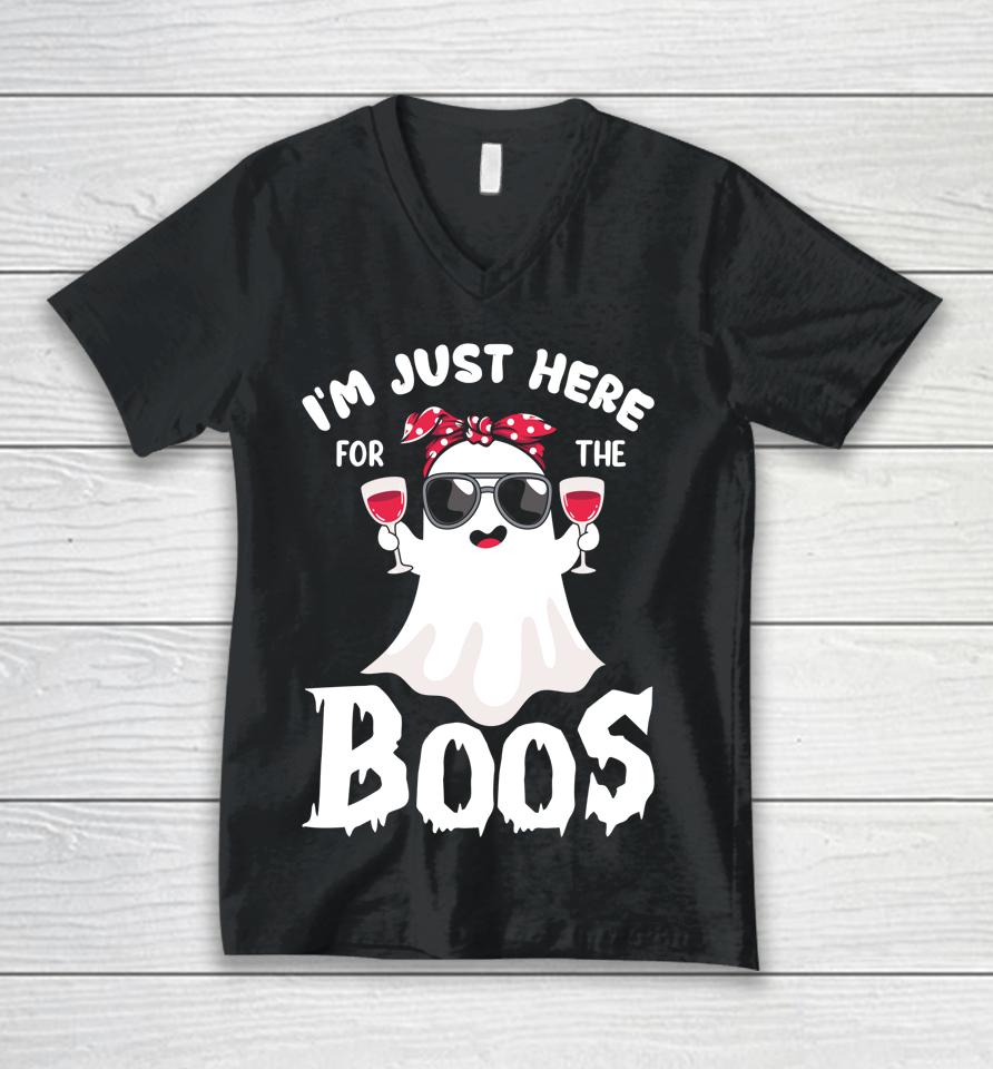 I'm Just Here For The Boos Funny Drinking Halloween Unisex V-Neck T-Shirt
