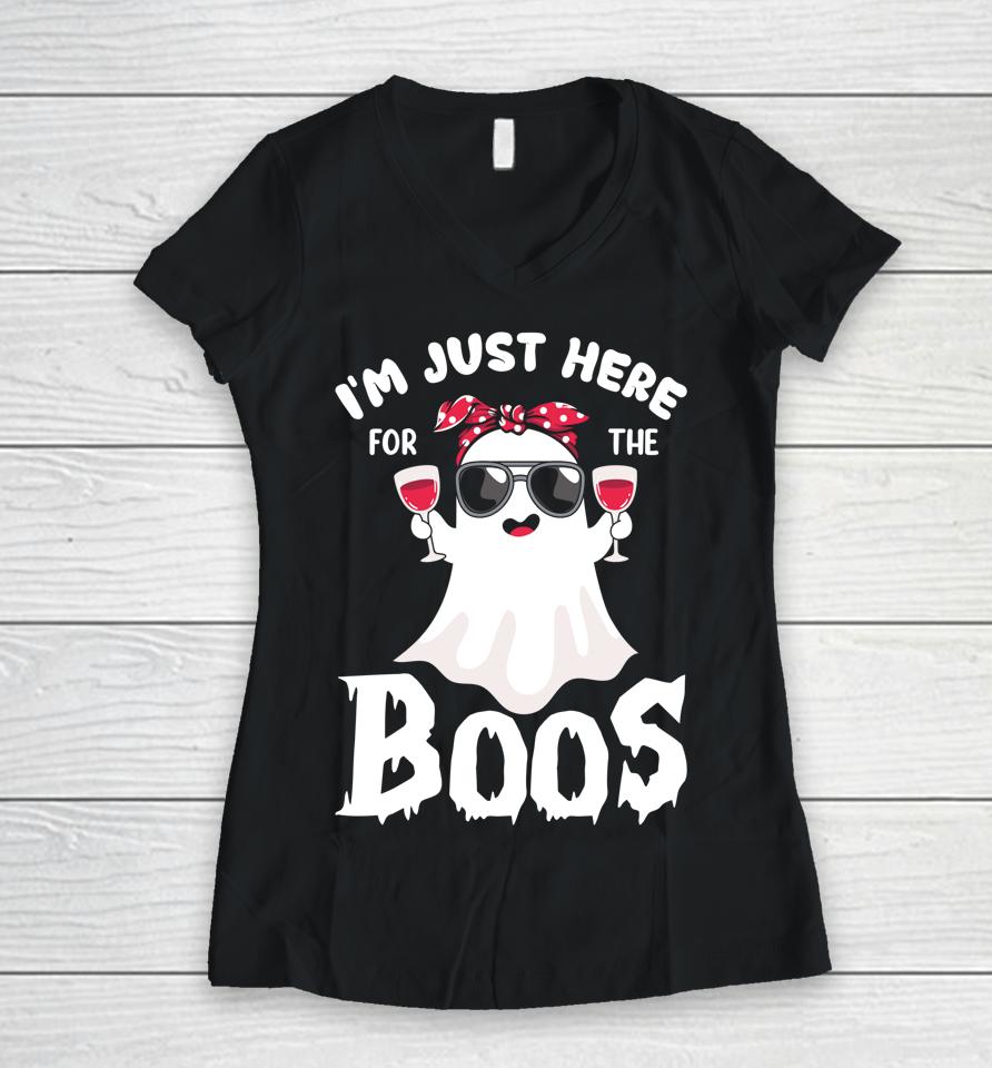 I'm Just Here For The Boos Funny Drinking Halloween Women V-Neck T-Shirt