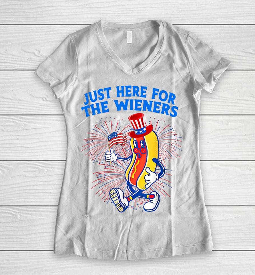 I'm Just Here For The Wieners 4Th Of July Women V-Neck T-Shirt